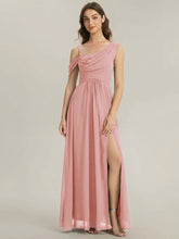 Load image into Gallery viewer, Color=Dusty Rose | Wholesale Short Sleeves Asymmetrical Sequin A-Line Floor Length Bridesmaid Dresses-Dusty Rose 1