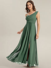 Load image into Gallery viewer, Color=Eucalyptus | Wholesale Short Sleeves Asymmetrical Sequin A-Line Floor Length Bridesmaid Dresses 3