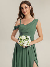 Load image into Gallery viewer, Color=Eucalyptus | Wholesale Short Sleeves Asymmetrical Sequin A-Line Floor Length Bridesmaid Dresses 5