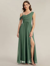 Load image into Gallery viewer, Color=Eucalyptus | Wholesale Short Sleeves Asymmetrical Sequin A-Line Floor Length Bridesmaid Dresses 1