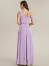 Load image into Gallery viewer, Color=Frosted Lilac | Wholesale Short Sleeves Asymmetrical Sequin A-Line Floor Length Bridesmaid Dresses 2