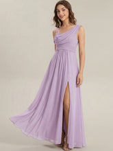 Load image into Gallery viewer, Color=Frosted Lilac | Wholesale Short Sleeves Asymmetrical Sequin A-Line Floor Length Bridesmaid Dresses 3