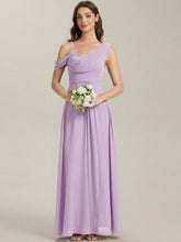 Load image into Gallery viewer, Color=Frosted Lilac | Wholesale Short Sleeves Asymmetrical Sequin A-Line Floor Length Bridesmaid Dresses 4