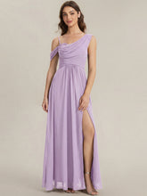 Load image into Gallery viewer, Color=Frosted Lilac | Wholesale Short Sleeves Asymmetrical Sequin A-Line Floor Length Bridesmaid Dresses 1