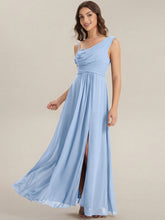Load image into Gallery viewer, Color=Ice Blue | Wholesale Short Sleeves Asymmetrical Sequin A-Line Floor Length Bridesmaid Dresses 3