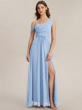 Load image into Gallery viewer, Color=Ice Blue | Wholesale Short Sleeves Asymmetrical Sequin A-Line Floor Length Bridesmaid Dresses 4