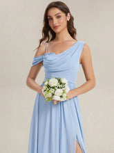 Load image into Gallery viewer, Color=Ice Blue | Wholesale Short Sleeves Asymmetrical Sequin A-Line Floor Length Bridesmaid Dresses 5