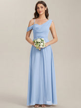 Load image into Gallery viewer, Color=Ice Blue | Wholesale Short Sleeves Asymmetrical Sequin A-Line Floor Length Bridesmaid Dresses 1
