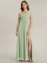 Load image into Gallery viewer, Color=Mint Green | Wholesale Short Sleeves Asymmetrical Sequin A-Line Floor Length Bridesmaid Dresses-Mint Green 6