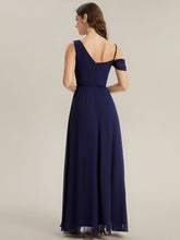 Load image into Gallery viewer, Color=Navy Blue | Wholesale Short Sleeves Asymmetrical Sequin A-Line Floor Length Bridesmaid Dresses-Navy Blue 12