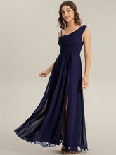 Load image into Gallery viewer, Color=Navy Blue | Wholesale Short Sleeves Asymmetrical Sequin A-Line Floor Length Bridesmaid Dresses-Navy Blue 14