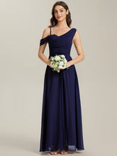 Load image into Gallery viewer, Color=Navy Blue | Wholesale Short Sleeves Asymmetrical Sequin A-Line Floor Length Bridesmaid Dresses-Navy Blue 15