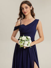 Load image into Gallery viewer, Color=Navy Blue | Wholesale Short Sleeves Asymmetrical Sequin A-Line Floor Length Bridesmaid Dresses-Navy Blue 13