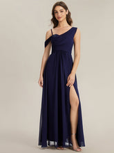 Load image into Gallery viewer, Color=Navy Blue | Wholesale Short Sleeves Asymmetrical Sequin A-Line Floor Length Bridesmaid Dresses-Navy Blue 11