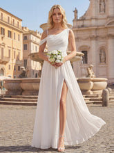 Load image into Gallery viewer, Color=White | Wholesale Short Sleeves Asymmetrical Sequin A-Line Floor Length Bridesmaid Dresses 8