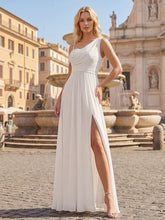 Load image into Gallery viewer, Color=White | Wholesale Short Sleeves Asymmetrical Sequin A-Line Floor Length Bridesmaid Dresses 9