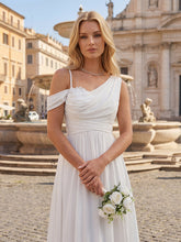 Load image into Gallery viewer, Color=White | Wholesale Short Sleeves Asymmetrical Sequin A-Line Floor Length Bridesmaid Dresses 10