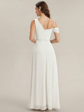 Load image into Gallery viewer, Color=White | Wholesale Short Sleeves Asymmetrical Sequin A-Line Floor Length Bridesmaid Dresses 2