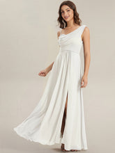 Load image into Gallery viewer, Color=White | Wholesale Short Sleeves Asymmetrical Sequin A-Line Floor Length Bridesmaid Dresses 3