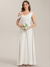 Load image into Gallery viewer, Color=White | Wholesale Short Sleeves Asymmetrical Sequin A-Line Floor Length Bridesmaid Dresses 4