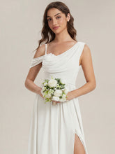 Load image into Gallery viewer, Color=White | Wholesale Short Sleeves Asymmetrical Sequin A-Line Floor Length Bridesmaid Dresses 5