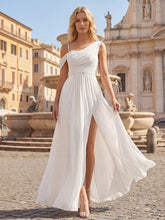 Load image into Gallery viewer, Color=White | Wholesale Short Sleeves Asymmetrical Sequin A-Line Floor Length Bridesmaid Dresses 6
