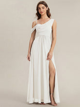 Load image into Gallery viewer, Color=White | Wholesale Short Sleeves Asymmetrical Sequin A-Line Floor Length Bridesmaid Dresses 1