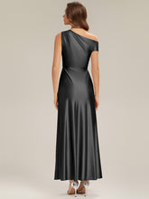 Load image into Gallery viewer, Color=Black | B2B-Exclusive Short Sleeve One Shoulder High Stretch Sheath Maxi Bridesmaid Dresses-Black 2