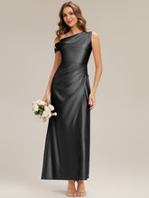 Load image into Gallery viewer, Color=Black | B2B-Exclusive Short Sleeve One Shoulder High Stretch Sheath Maxi Bridesmaid Dresses-Black 5