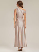 Load image into Gallery viewer, Color=Champagne | B2B-Exclusive Short Sleeve Asymmetrical High Stretch Sheath Dress with Thigh-High Slit Bridesmaid Dresses-Champagne 2