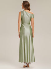 Load image into Gallery viewer, Color=Sage Green | Wholesale Short Sleeve Asymmetrical High Stretch Sheath Dress with Thigh-High Slit Bridesmaid Dresses-Sage Green 2