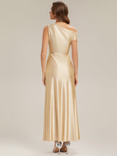 Load image into Gallery viewer, Color=Yellow | Wholesale Short Sleeve Asymmetrical High Stretch Sheath Dress with Thigh-High Slit Bridesmaid Dresses-Yellow 7