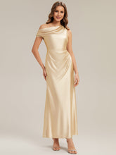 Load image into Gallery viewer, Color=Yellow | Wholesale Short Sleeve Asymmetrical High Stretch Sheath Dress with Thigh-High Slit Bridesmaid Dresses-Yellow 9