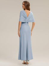 Load image into Gallery viewer, Color=Ice Blue | Bulk Order Short Sleeve High Stretch Sheath Strapless Floor Length Dress with Slit &amp; Bowknot Bridesmaid Dresses-Ice Blue 2