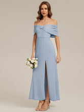 Load image into Gallery viewer, Color=Ice Blue | Bulk Order Short Sleeve High Stretch Sheath Strapless Floor Length Dress with Slit &amp; Bowknot Bridesmaid Dresses-Ice Blue 4