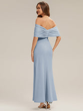 Load image into Gallery viewer, Color=Ice Blue | Bulk Order Short Sleeve High Stretch Sheath Strapless Floor Length Dress with Slit &amp; Bowknot Bridesmaid Dresses-Ice Blue 5