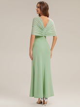 Load image into Gallery viewer, Color=Mint Green | Bulk Order Short Sleeve High Stretch Sheath Strapless Floor Length Dress with Slit &amp; Bowknot Bridesmaid Dresses-Mint Green 7