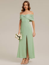 Load image into Gallery viewer, Color=Mint Green | Bulk Order Short Sleeve High Stretch Sheath Strapless Floor Length Dress with Slit &amp; Bowknot Bridesmaid Dresses-Mint Green 9