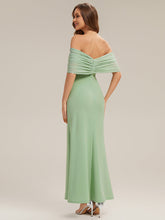 Load image into Gallery viewer, Color=Mint Green | Bulk Order Short Sleeve High Stretch Sheath Strapless Floor Length Dress with Slit &amp; Bowknot Bridesmaid Dresses-Mint Green 10
