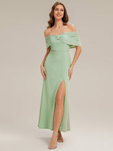 Load image into Gallery viewer, Color=Mint Green | Bulk Order Short Sleeve High Stretch Sheath Strapless Floor Length Dress with Slit &amp; Bowknot Bridesmaid Dresses-Mint Green 8