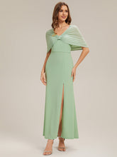 Load image into Gallery viewer, Color=Mint Green | Bulk Order Short Sleeve High Stretch Sheath Strapless Floor Length Dress with Slit &amp; Bowknot Bridesmaid Dresses-Mint Green 6