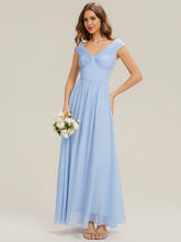 Load image into Gallery viewer, Color=Ice Blue | Commercial Wholesale Sleeveless Off Shoulder Deep V-Neck Pleated A-Line Floor Length Bridesmaid Dresses-Ice Blue 9