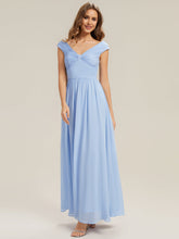 Load image into Gallery viewer, Color=Ice Blue | Commercial Wholesale Sleeveless Off Shoulder Deep V-Neck Pleated A-Line Floor Length Bridesmaid Dresses-Ice Blue 10