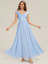 Load image into Gallery viewer, Color=Ice Blue | Commercial Wholesale Sleeveless Off Shoulder Deep V-Neck Pleated A-Line Floor Length Bridesmaid Dresses-Ice Blue 6