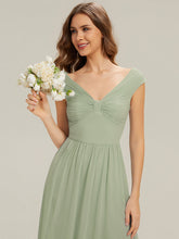 Load image into Gallery viewer, Color=Mint Green | Commercial Wholesale Sleeveless Off Shoulder Deep V-Neck Pleated A-Line Floor Length Bridesmaid Dresses-Mint Green 13