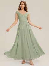 Load image into Gallery viewer, Color=Mint Green | Commercial Wholesale Sleeveless Off Shoulder Deep V-Neck Pleated A-Line Floor Length Bridesmaid Dresses-Mint Green 11