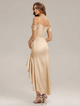 Load image into Gallery viewer, Color=Champagne | B2B-Exclusive Short Sleeve Cowl Neck Fishtail High-Low Bridesmaid Dresses-Champagne 2