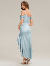 Load image into Gallery viewer, Color=Ice Blue | B2B-Exclusive Short Sleeve Cowl Neck Fishtail High-Low Bridesmaid Dresses-Ice Blue 7