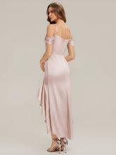 Load image into Gallery viewer, Color=Pink | B2B-Exclusive Short Sleeve Cowl Neck Fishtail High-Low Bridesmaid Dresses-Pink 12