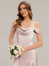 Load image into Gallery viewer, Color=Pink | B2B-Exclusive Short Sleeve Cowl Neck Fishtail High-Low Bridesmaid Dresses-Pink 13